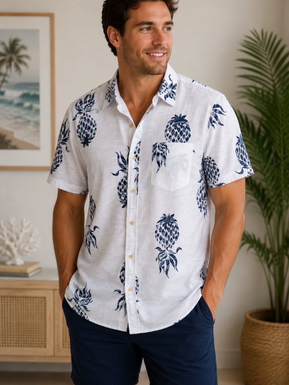 Surfside Supply Men’s Pineapple Print Hawaiian Shirt